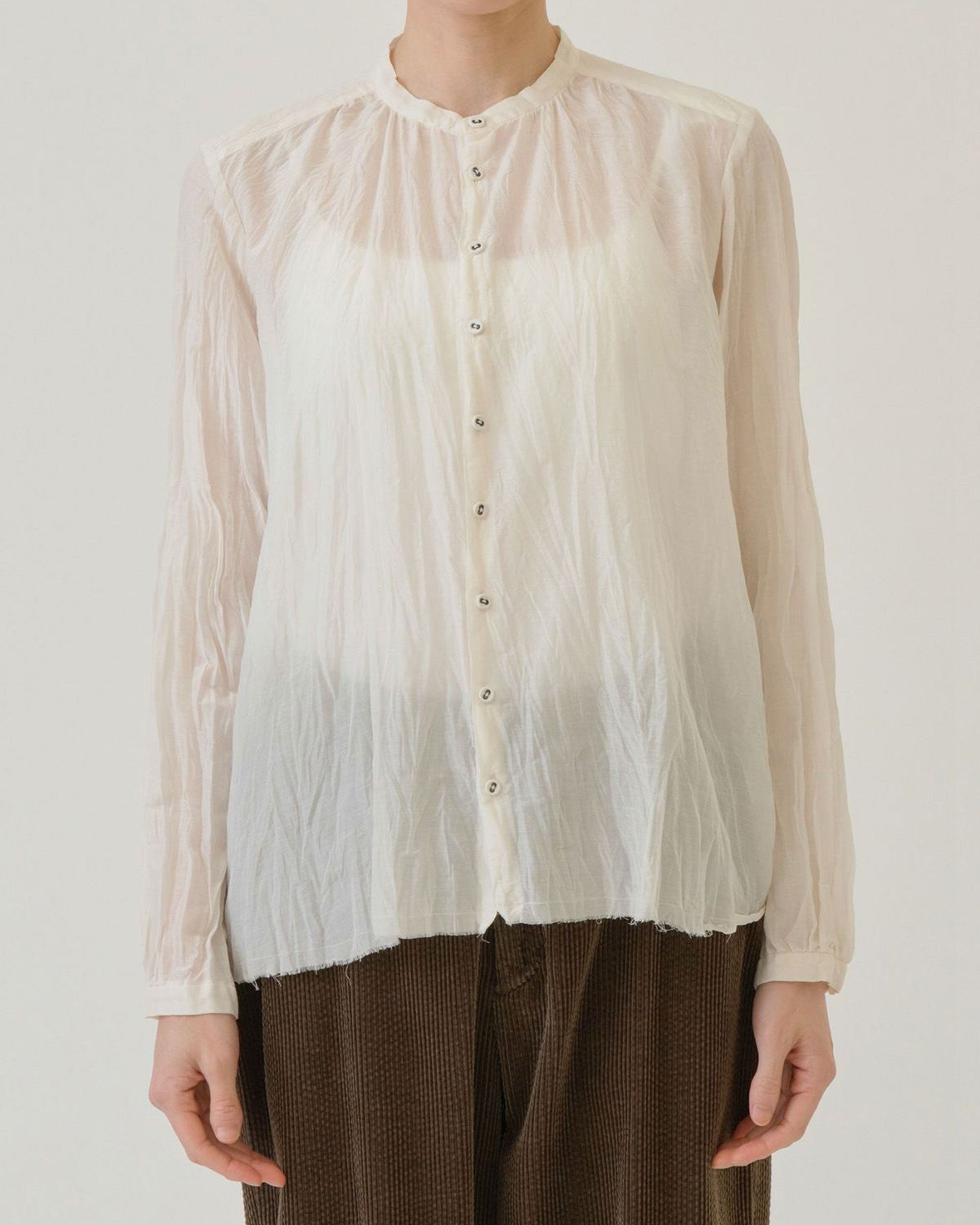 PAS DE CALAIS Botanical Dye Cotton Silk Lawn Stand Collar Blouse