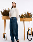 PAS DE CALAIS Botanical Dye Cotton Silk Lawn Stand Collar Blouse