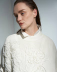 Floral Motif Linen Mix Knit Top