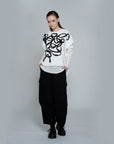 Messy Motif Curve Mix Knit Top